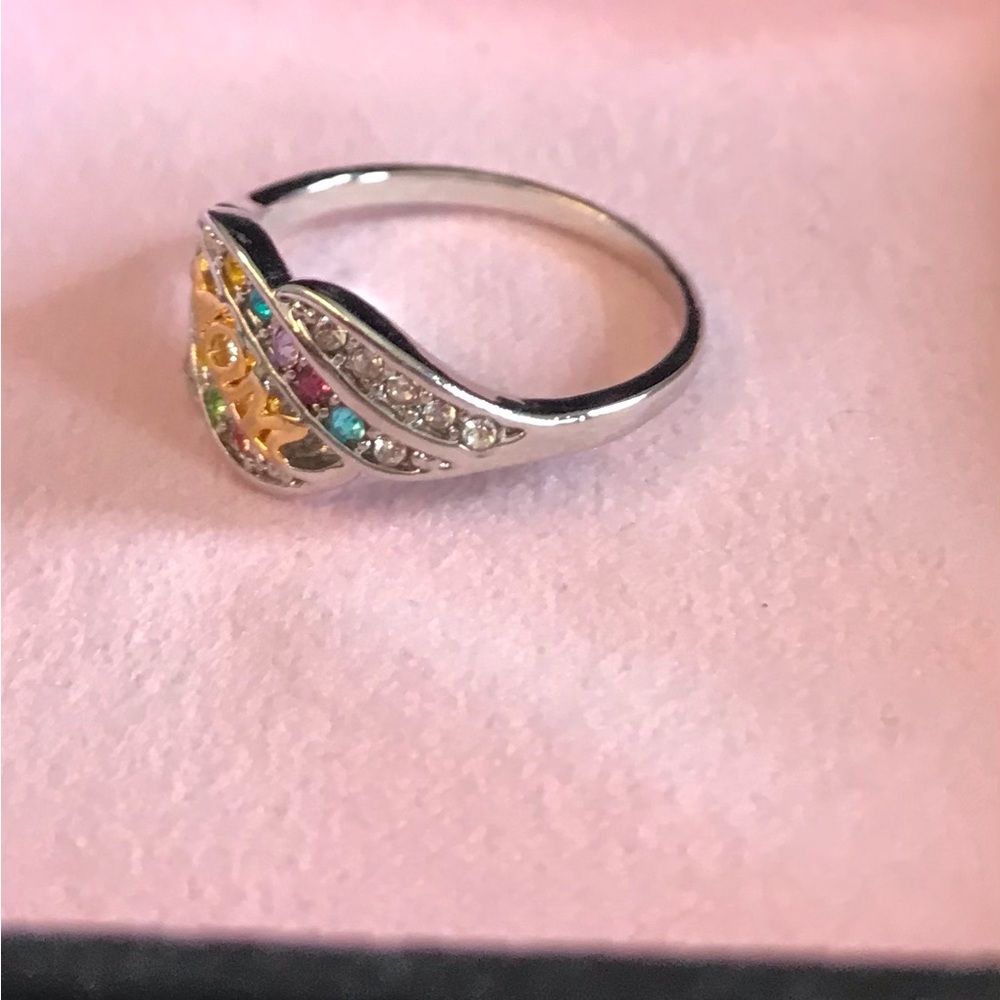 Silver and Gold 'Mom' Ring with Multicolor Accents - Picture 2 of 2